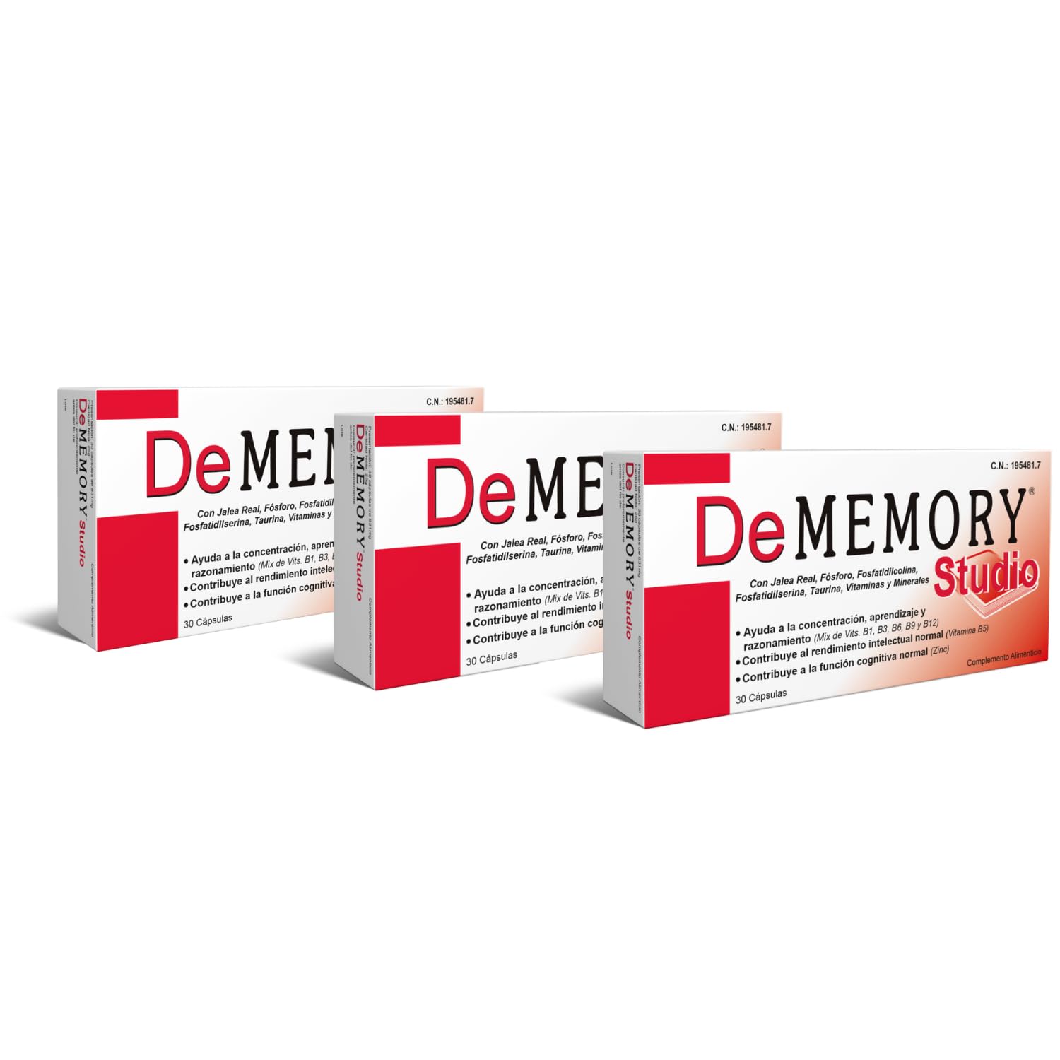 DeMemory Studio 30 Cápsulas - Pack 3 Unidades - Ayuda a la Concentración, Aprendizaje y Razonamiento - con Fosfatidilcolina, Fosfatidilserina, Taurina, Jalea Real, Vitaminas y Minerales