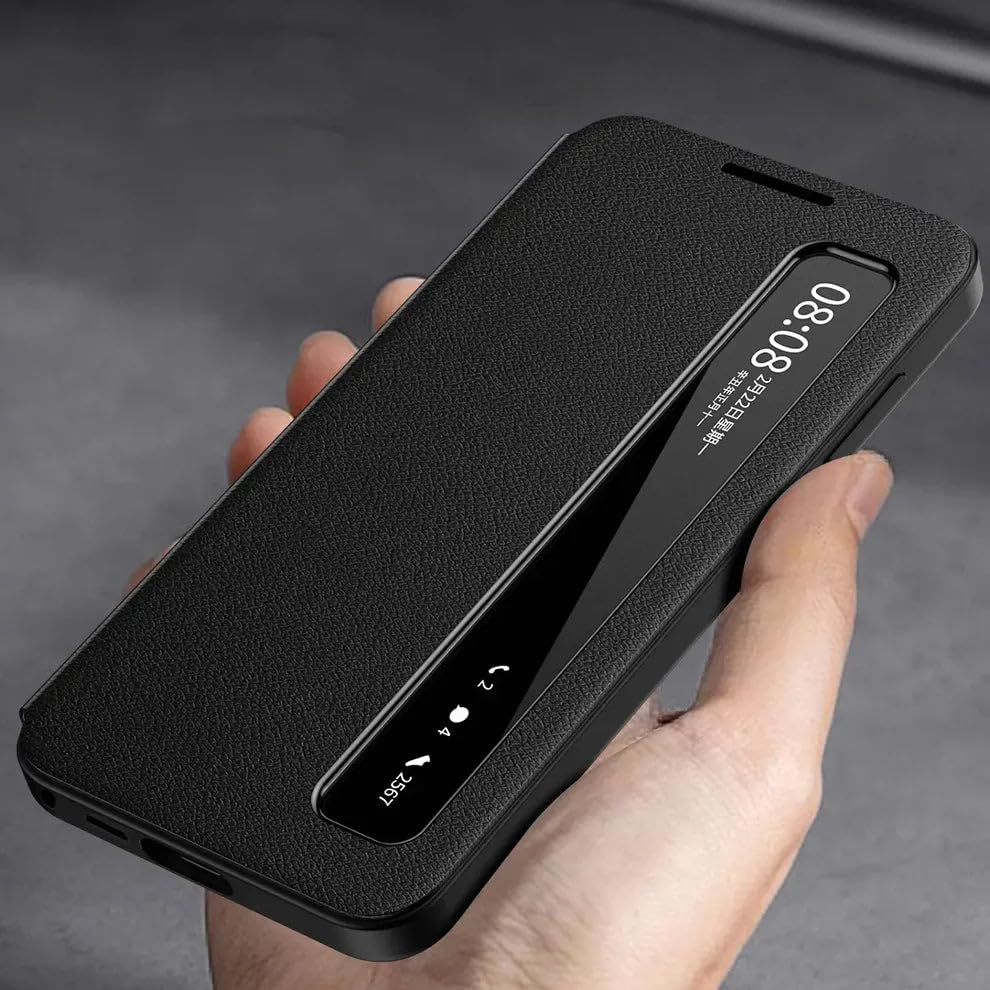 Image of MILLION CASES Intelligent View Side Window Flip Case for Samsung Galaxy S24 Ultra - Leather | Midnight Black | 360 Protection | Ultra Slim Lightweight