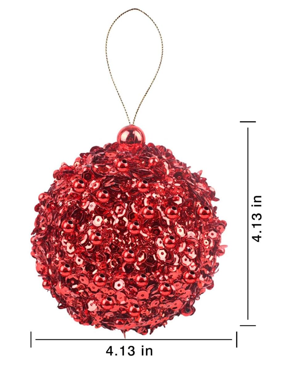 Christbaumkugeln, 4er-Pack Weihnachtskugeln, Weihnachtsdekoration for Hochzeiten, Partys und Feiertage(Red,10cm)