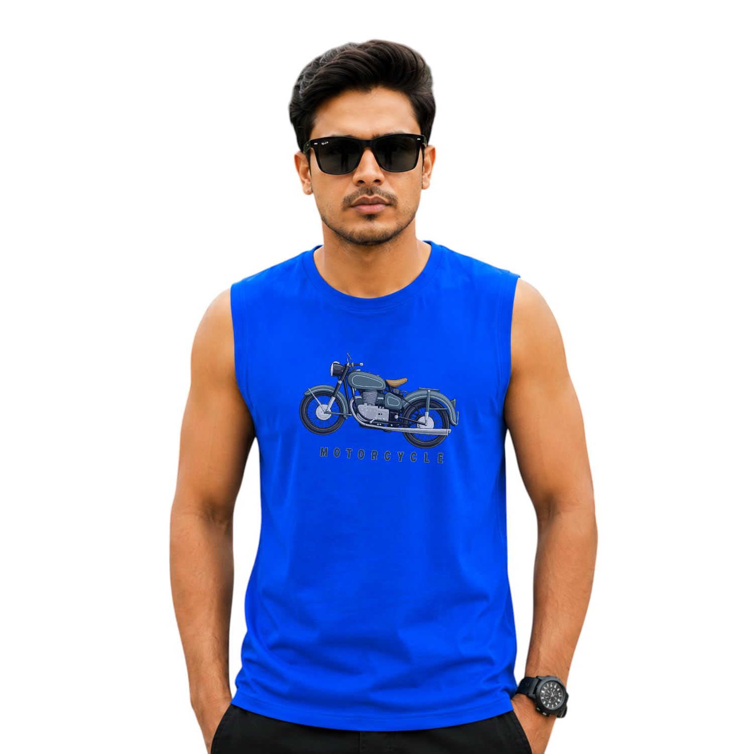 Men's Sleeveless Cotton Blend Vest with Round Neck - Blue | Regular Fit Tank Top for Gym, Sports & Casual Wear-image-2