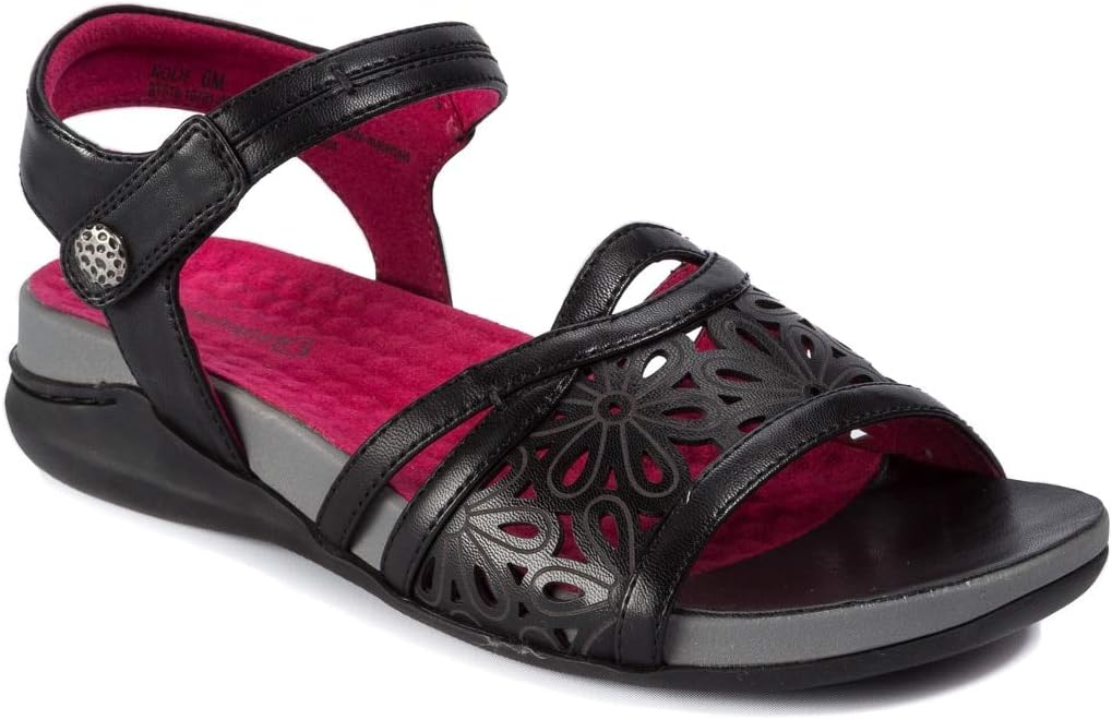 BareTraps Womens Black Floral Cushioned Nolie Round Toe Wedge Sandals Shoes 6.5 M