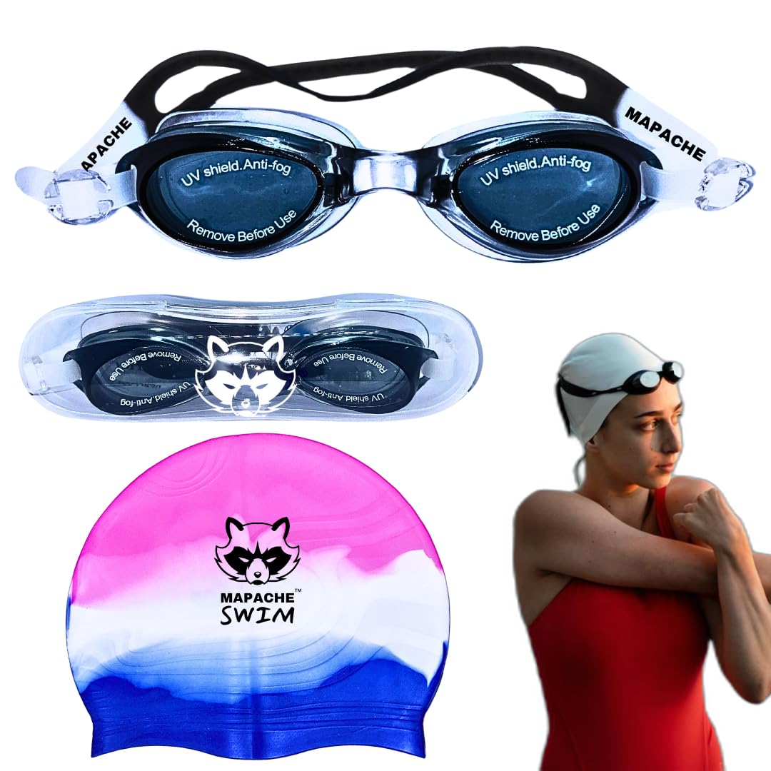 Mapache Swim multicolored swimming cap with premium swimming goggles & ear plugs for maximum swimming practice,combo for swimmers, durable, water resistant with carrying box (STYLE-4) (B0D1R7V429) Amazon Price History, Amazon Price Tracker