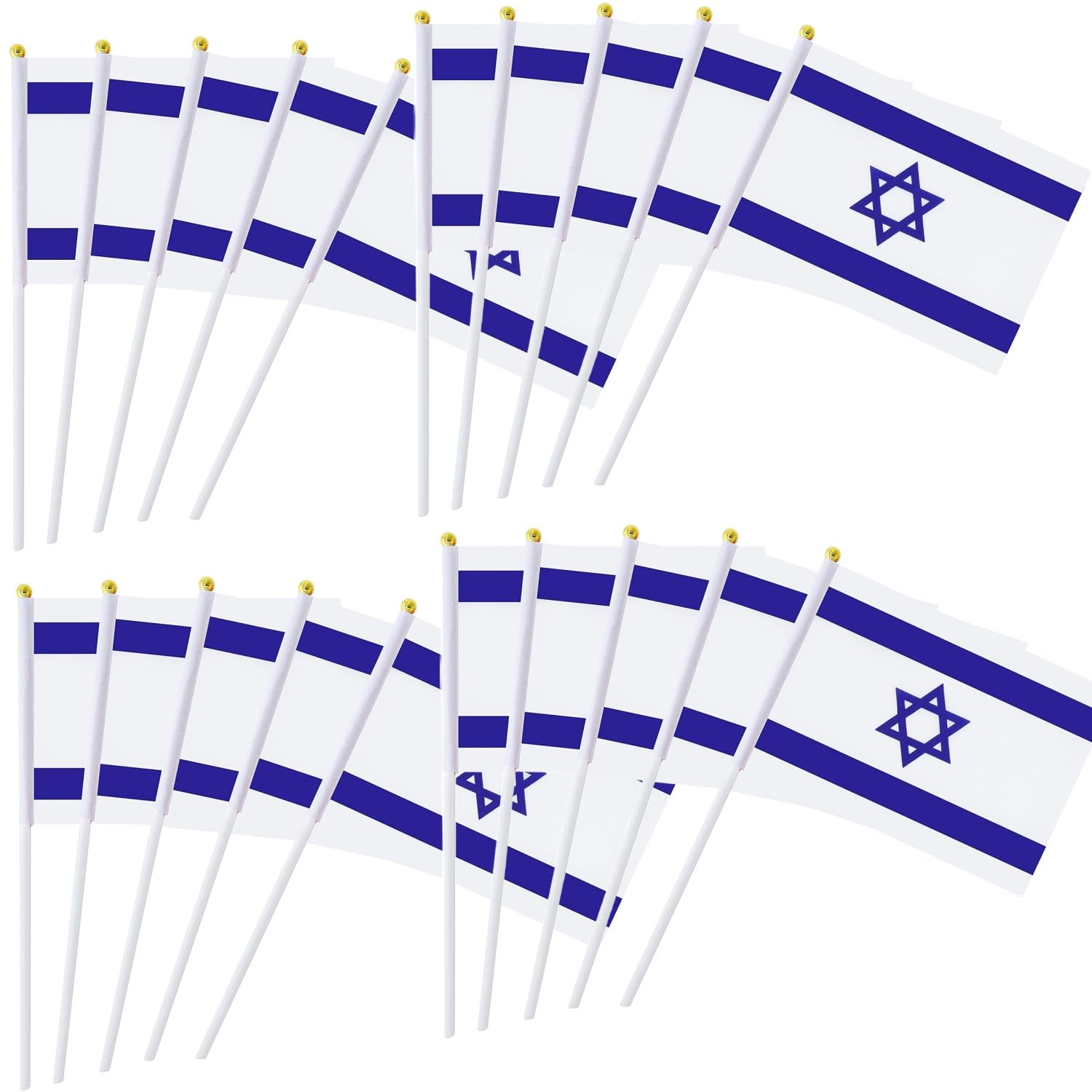 50 Packs Israel Flags Hand-hold Mini Flag Small Hand-waved Israeli Bunting on Plastic Sticks Party Parade Celebration Sports Football Game School Events Festival Outdoor Decoration