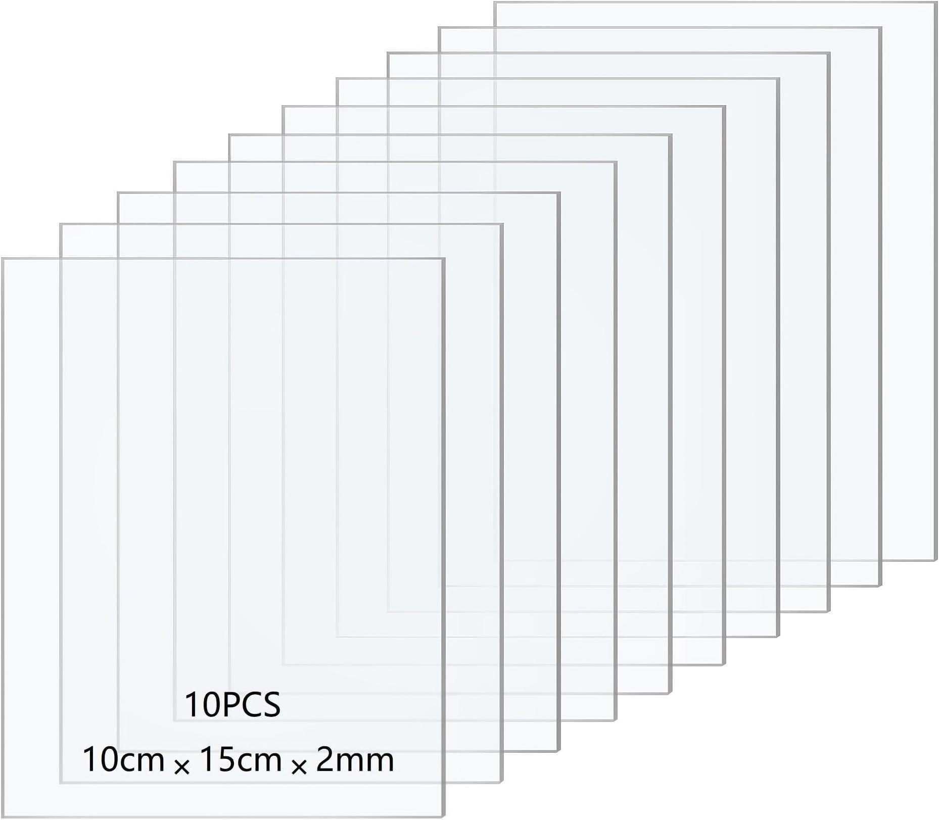 Taiyeestar 10 Pcs Clear Acrylic Sheets, 2mm Thick Clear Perspex Sheet, Transparent Plastic Sheet Acrylic Board, for Picture Frame Glass Replacement, Display Projects, Painting, DIY Craft (10 * 15cm)
