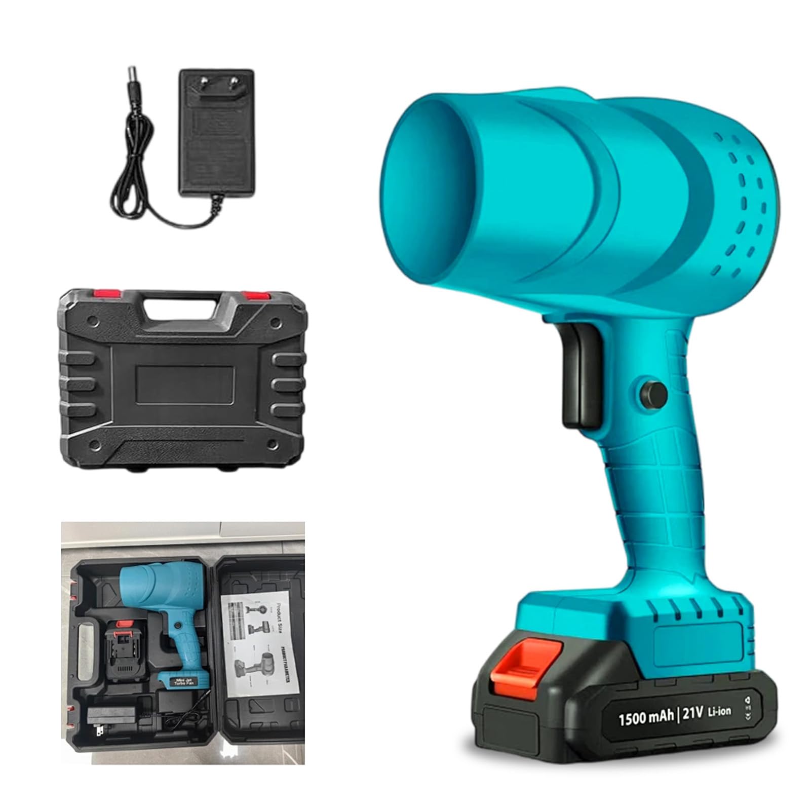 Soffiatore per foglie senza fili da 36000 giri/min, con caricabatterie, portatile, turbo da 21 V, per neve e polvere, 130 MPH, soffiatore a getto per esterni, turbofan, asciugatore per neve che soffia