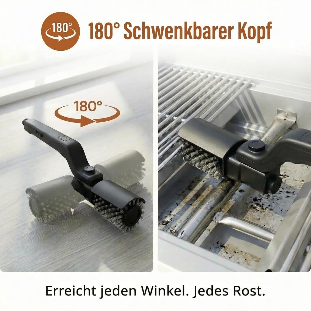 Vyrelo Grillmaster Pro Elektrische Grillbürste mit 3 Reinigungsstufen, 180° verstellbarem Bürstenkopf, kraftvoll, kabellos, wiederaufladbar, für alle Grilltypen