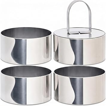 Ring Molds for Cooking, 3 Stainless Steel Food Rings with Pusher