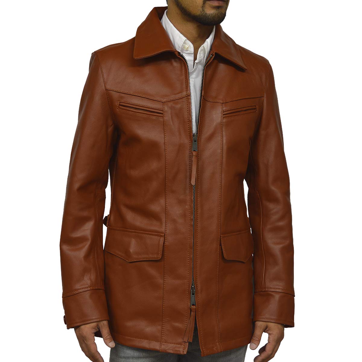 Amazon | [ハルフ] レザージャケット レザーコート メンズ 本革 レザー