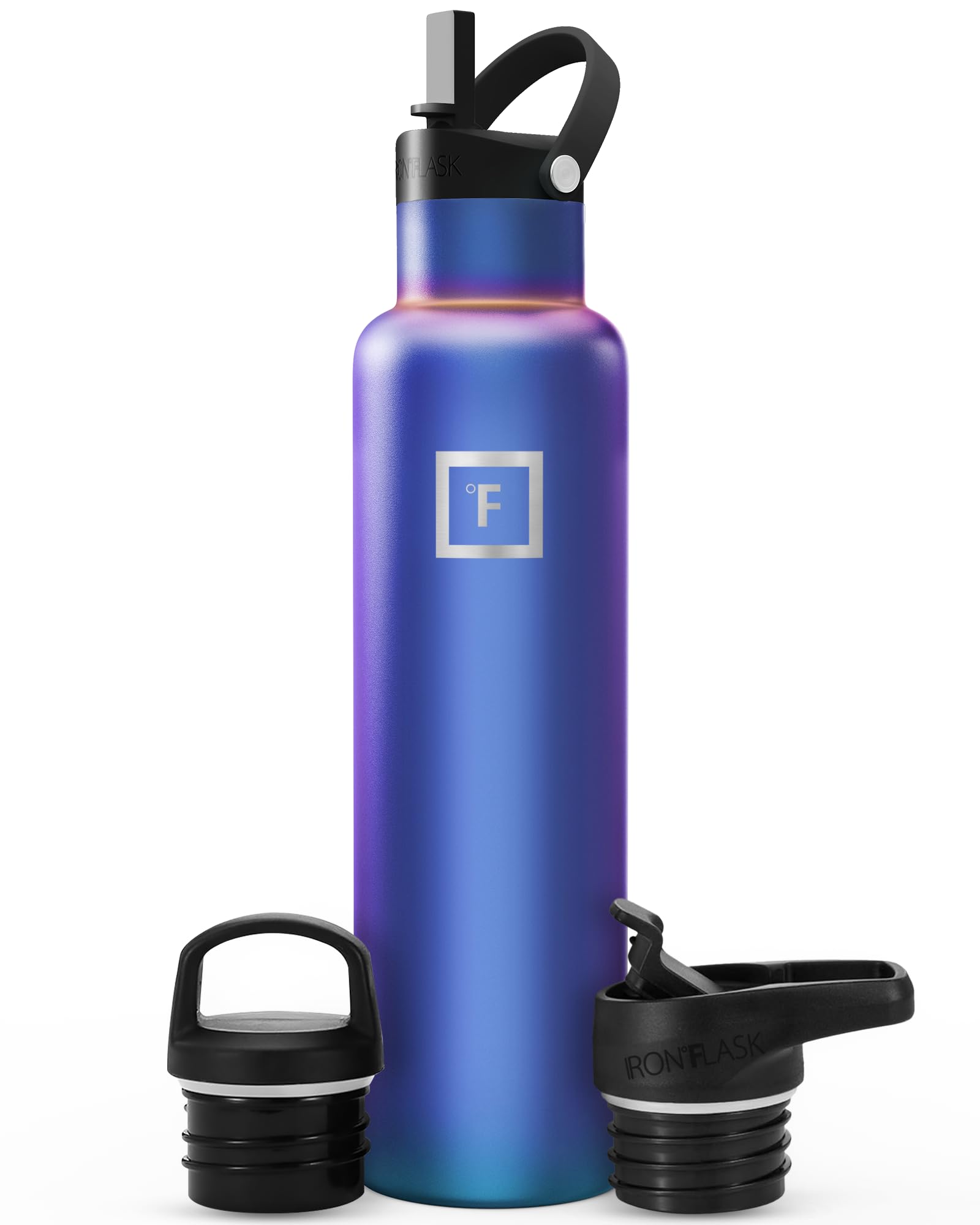 IRON °FLASK Camping & Hiking Hydration Flask with Straw, BPA-Free Insulated Stainless Steel Sports Water Bottle - 24 oz Aurora