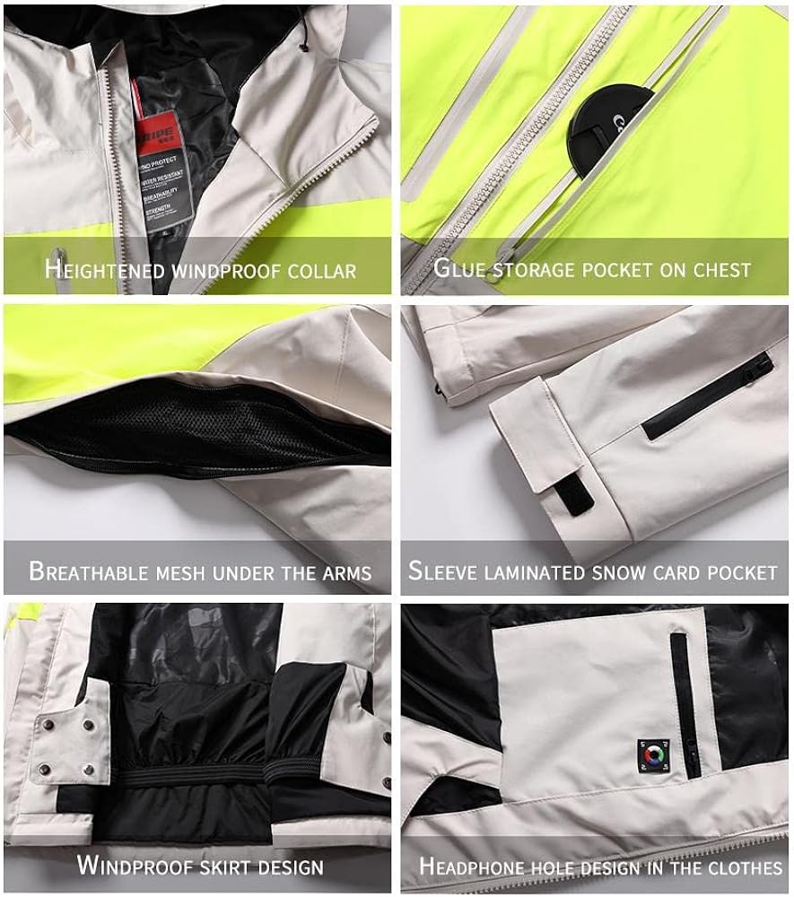 Miniatura 5 de YEEFINE Chaqueta de snowboard para hombre, chaqueta de esquí impermeable, resistente al viento, al aire libre, montaña, invierno, abrigos de nieve