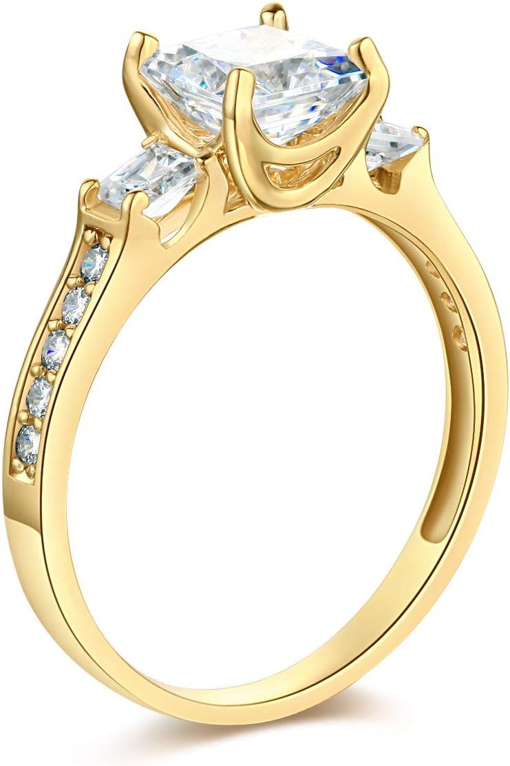 Wellingsale Ladies Solid 14k Yellow -OR- White Gold Polished CZ Cubic Zirconia Princess Cut Three 3 Stone Engagement Ring