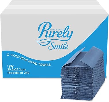 Blake & White C Fold 1 Ply Blue Paper Towels | Purely Smile Disposable Hand Towels for Dispenser - Ideal for Kitchens, Restrooms, Offices, and Commercial Use | Box of 2400 | PS1021
