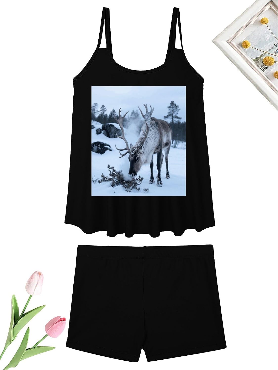 Male Red Deer Tankini Swimsuits for Women Tummy Control Two Piece Bathing Suits Swim Tops with Boy Shorts