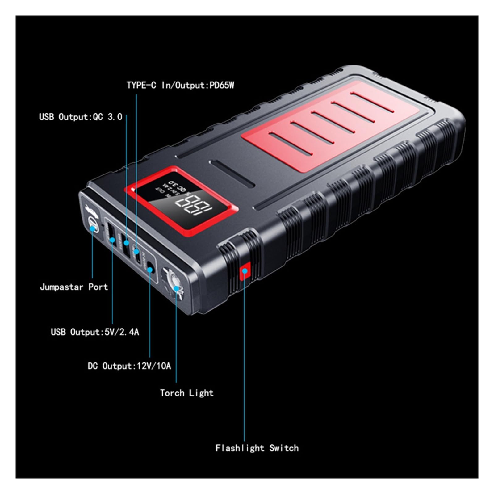 Arrancador de batería portátil para Coche, 3000 A, 12 V, Cargador de batería de 20 000 mAh, Carga rápida, Pantalla Digital (25 000 mAh)