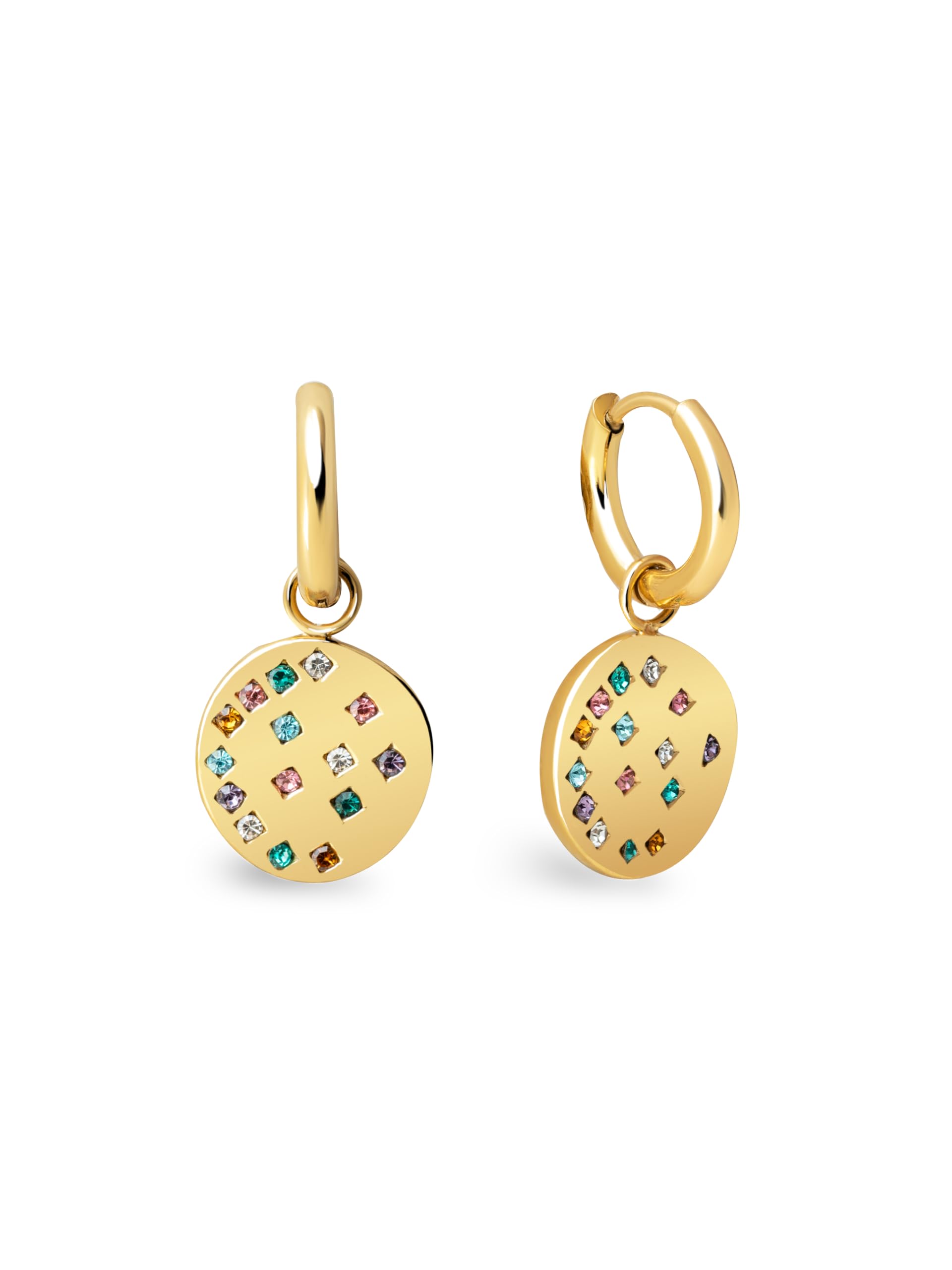 SINGULARU – Pendientes Aro Bling. Colgante de Acero Inoxidable con Baño en Oro de 18Kt. Cierre Congo/Click. Joyas para Mujer