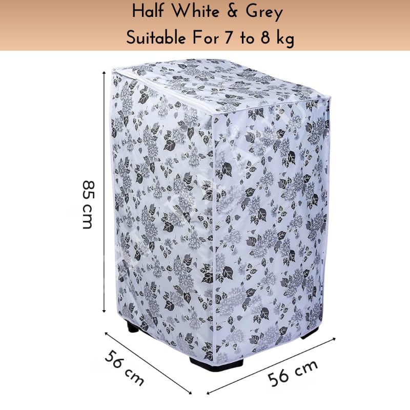Image of Top Load Washing Machine Cover Pvc Suitable For - Lg-7-8kg | Half White & Grey - Size: 56X56X85Cm