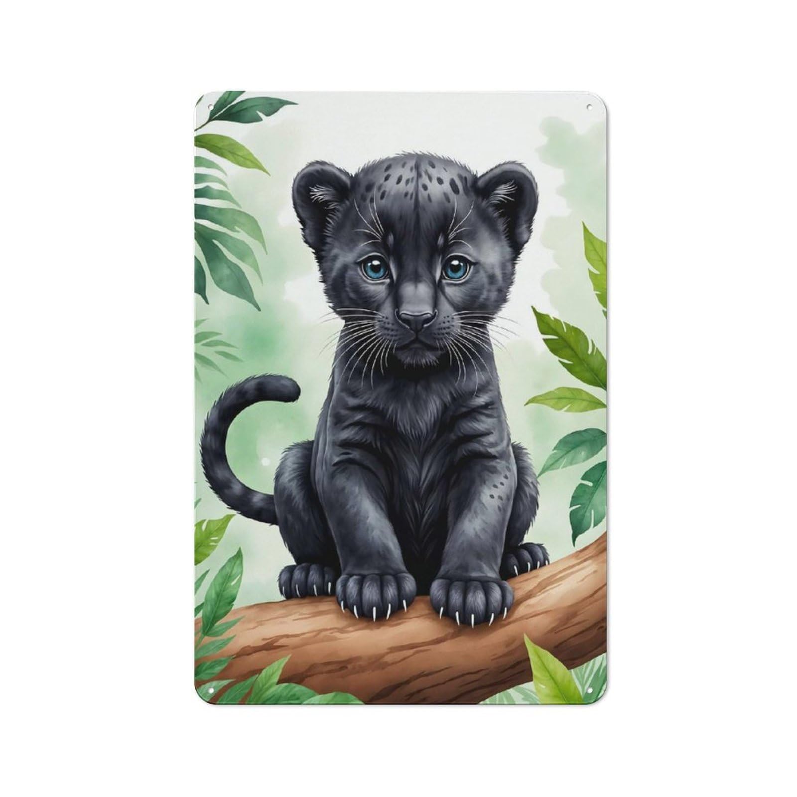 Junmoney Style-24 Tin Sign 30X20cm With Panther Animal Watercolor For Hallway Wall, Rustic Decor, For Vintage Wall Decor Fans, For Garage And Workshop Walls