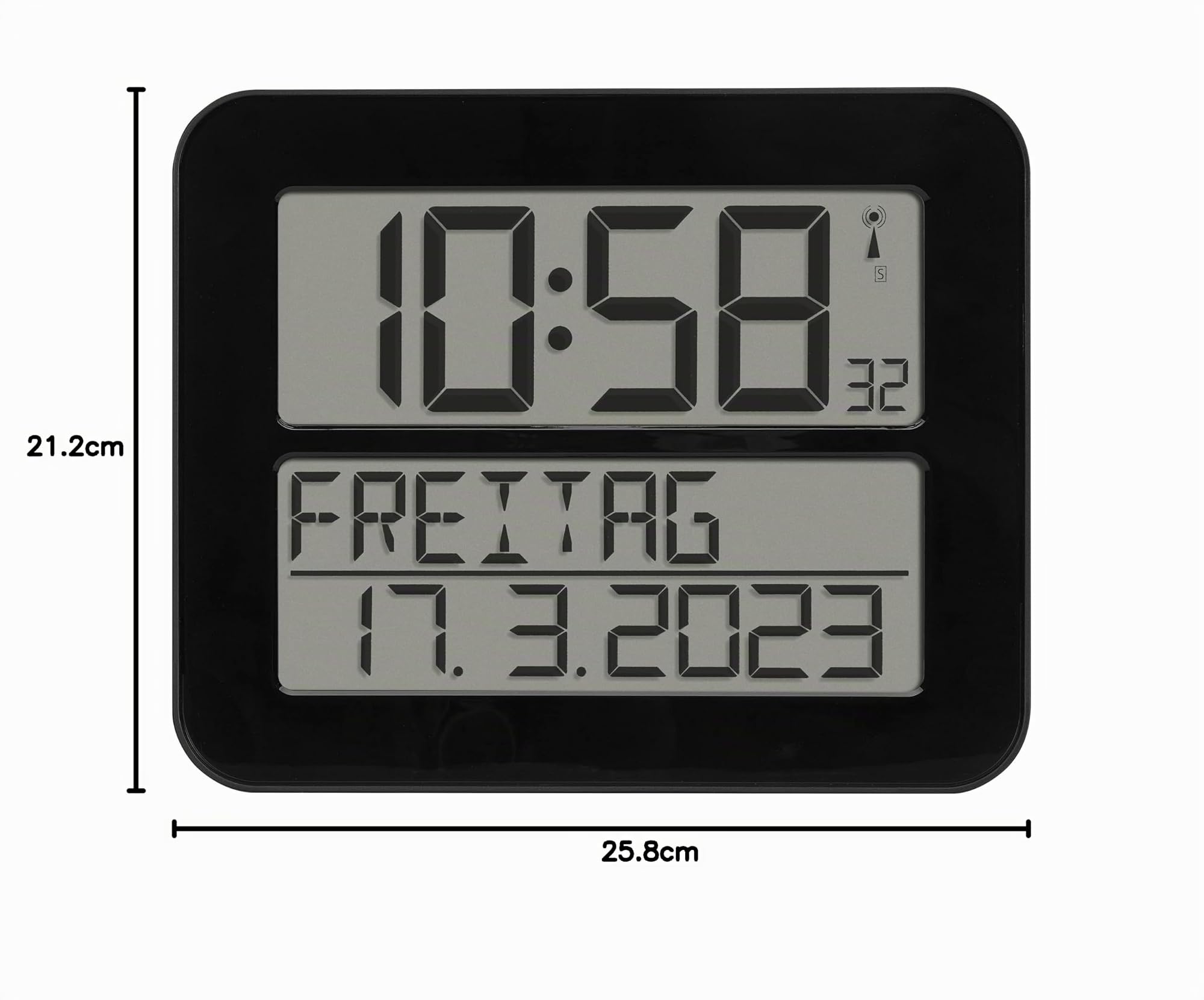 TFA Dostmann Horloge Murale numérique Timeline Max, 60.4512.011, très Grand Affichage, Jour de la Semaine réglable en français, Affichage de la Date, Horloge Murale pour Seniors, Noir