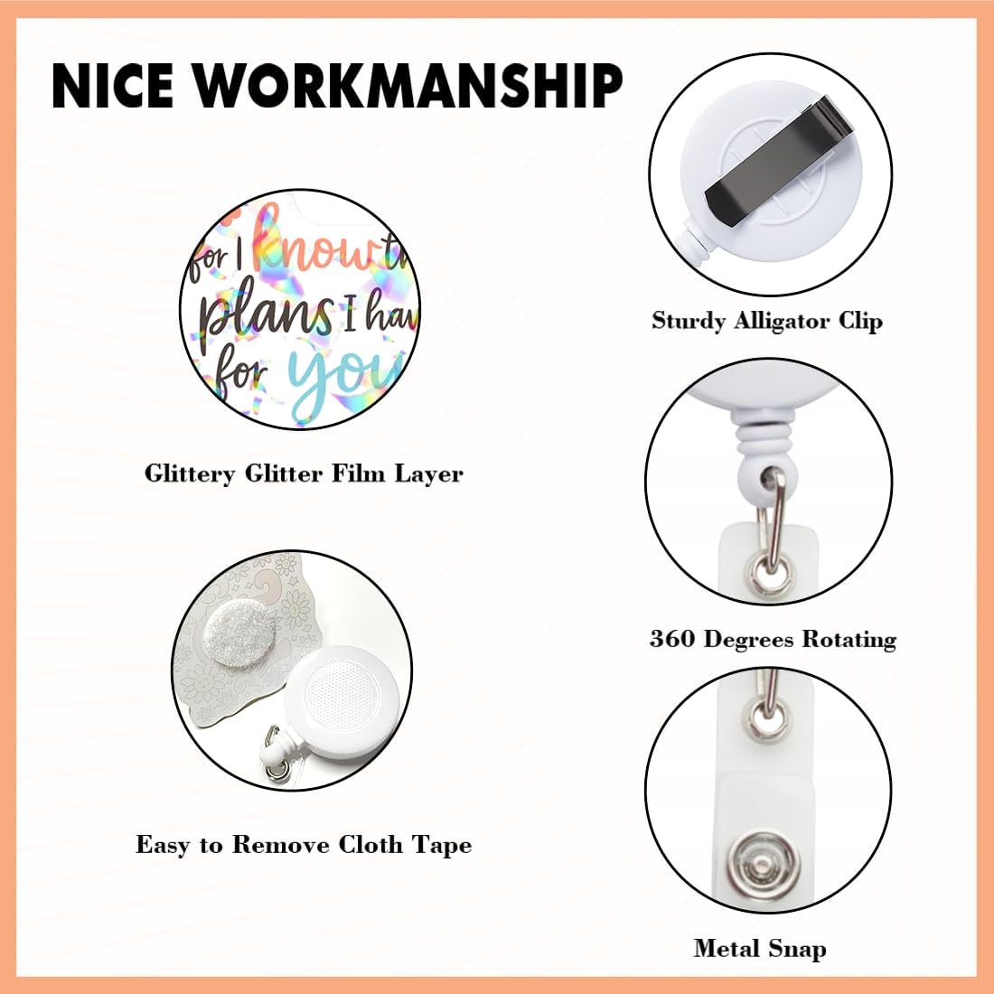 (5Pcs) Jeremiah 29 11 for I Know The Plans I Have for You Holographic Christian Badge Reels, Inspirational Retractable ID Holder Clip, Faith Gifts for Nurse Teacher Student Office Worker - Image 3