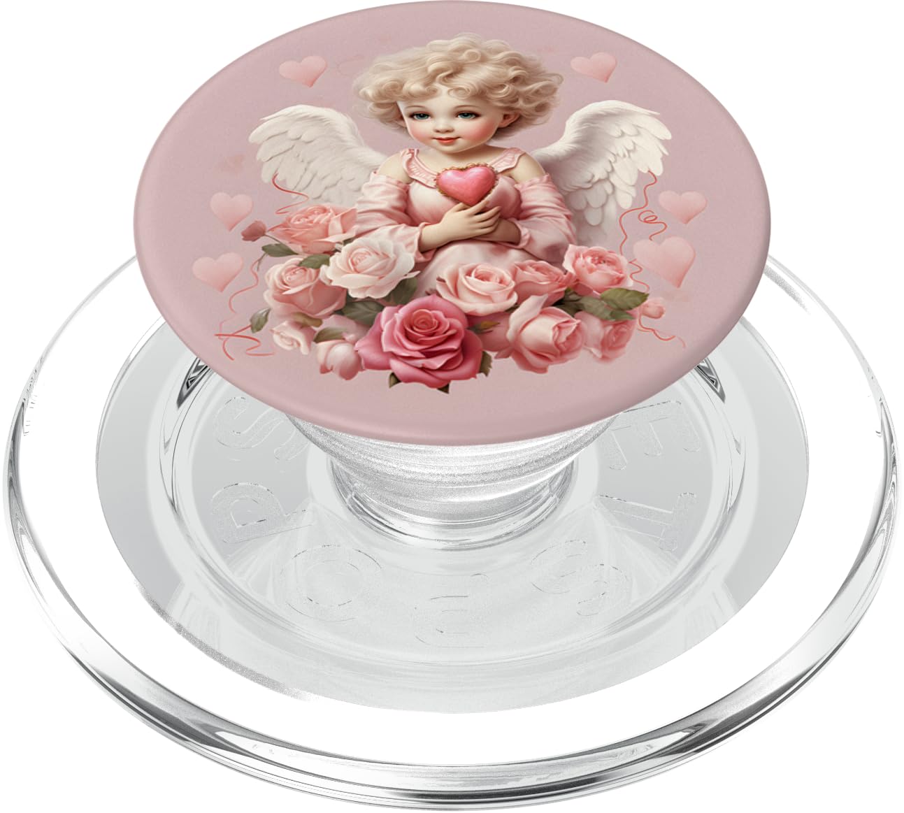 Adorable Cupid Cherub Angel Pink Roses Vintage Style PopSockets MagSafe PopGrip for iPhone