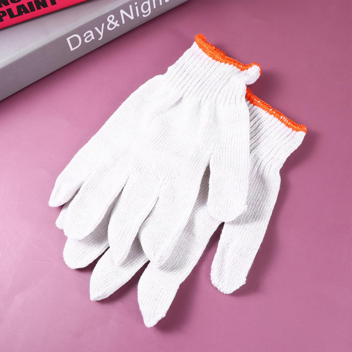 INOOMP Moufles Antidérapants en Fil de Coton Blanc Lot 24 Paires pour Manutention Industrielle et Travaux Manuels Bordure Orange Résistante