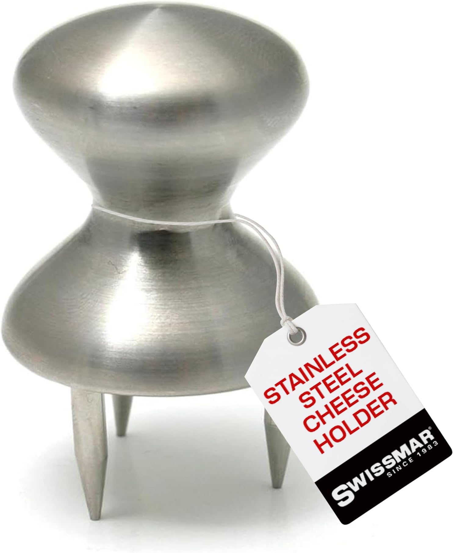 Swissmar Stainless Steel Cheese Holder - 3-Prongs Hold Cheese in Place - Perfect for Serving and Skewers - Cheese Button Clinchers - Silver