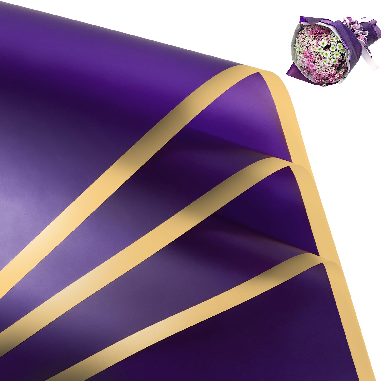 20 Sheets Flower Wrapping Paper - Waterproof Floral Bouquet Wrapping Paper, Florist Supplies Packaging Paper for Wedding Birthday Gift DIY (Deep purple)