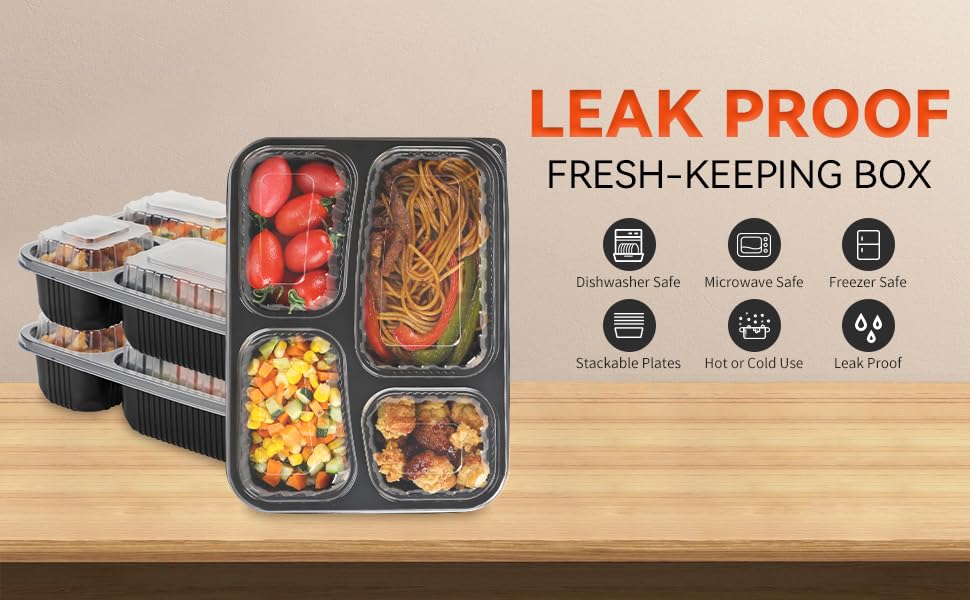 Image of Krum 4-Compartment Plastic Plate | Durable Reusable Meal Tray with Sections | Microwave Safe Food Serving Plate for Office, Home, Restaurants, Canteens & Food Delivery (Pack of 100)