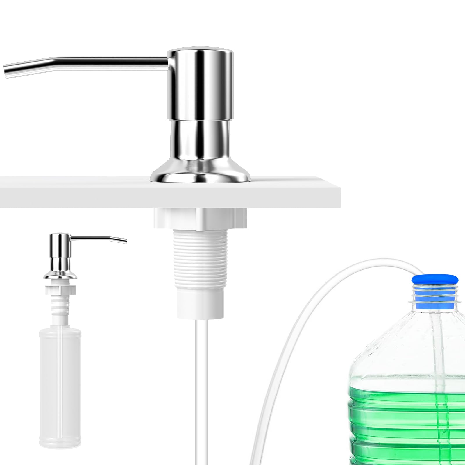 Traxenta Acero Inoxidable Dosificador de Jabon, Dispensadores de Jabon para Baño Repuesto, Dispensador de Detergente, Bajo Cocina Encimera Soap Dispenser 500Ml, Rellenable con Detergente Traje