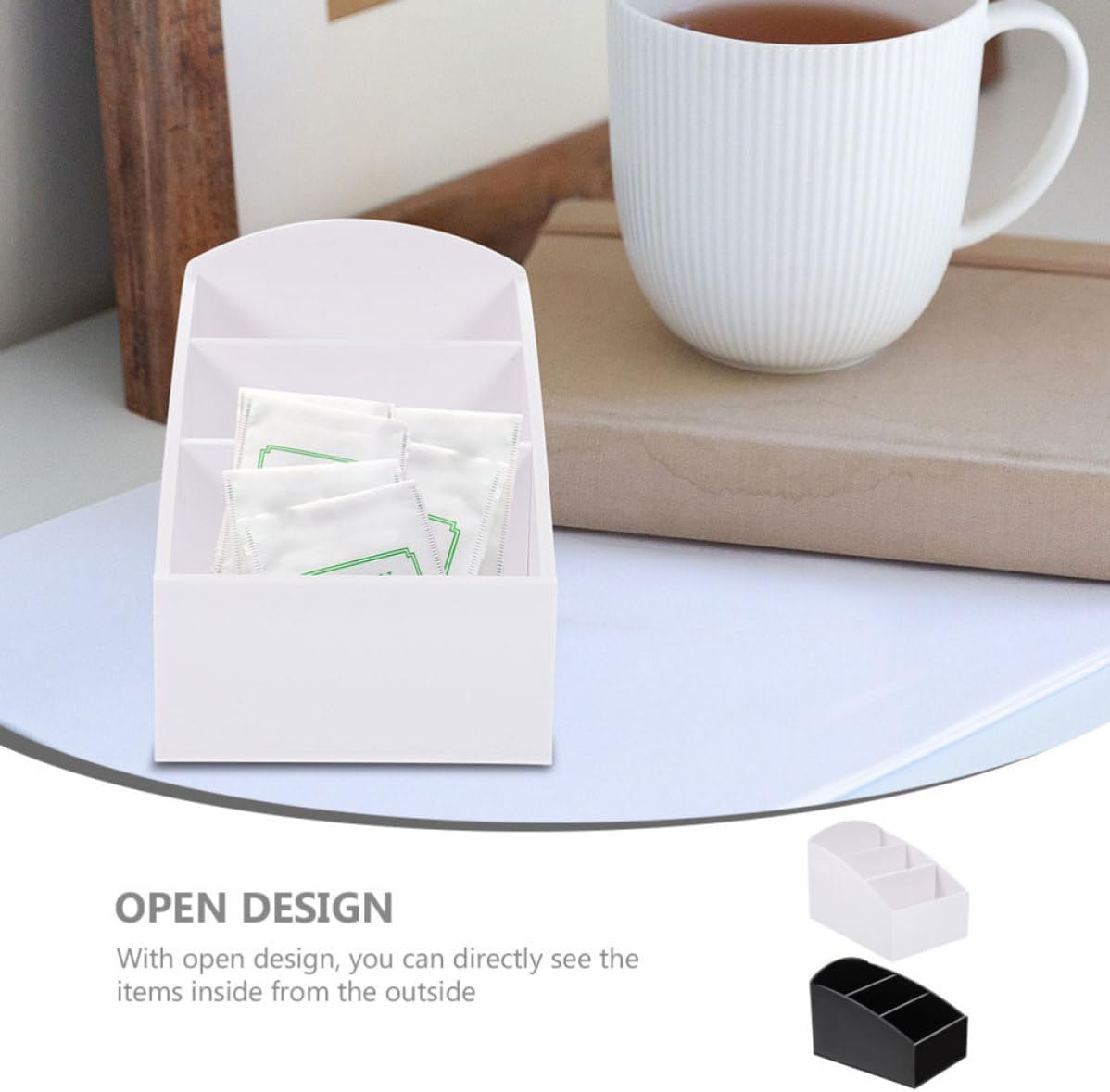 Coffee Packet Organizer and Loose Tea Bag Holder 2pcs Desktop Sugar Bag Storage Box for Coffee Bar Black Sugar and Packet Dispenser for Kitchen Countertop