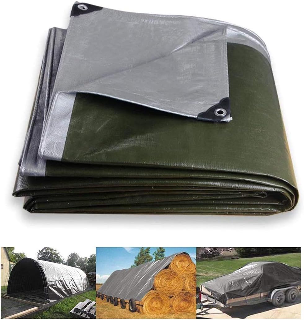 Heavy Duty Tarpaulin 160g/m² Sliver/Green Poly Tarp Cover Thick Waterproof UV Resistant Tarpaulin with Grommets and Reinforced Edges Protecting (Size : 3x6m)
