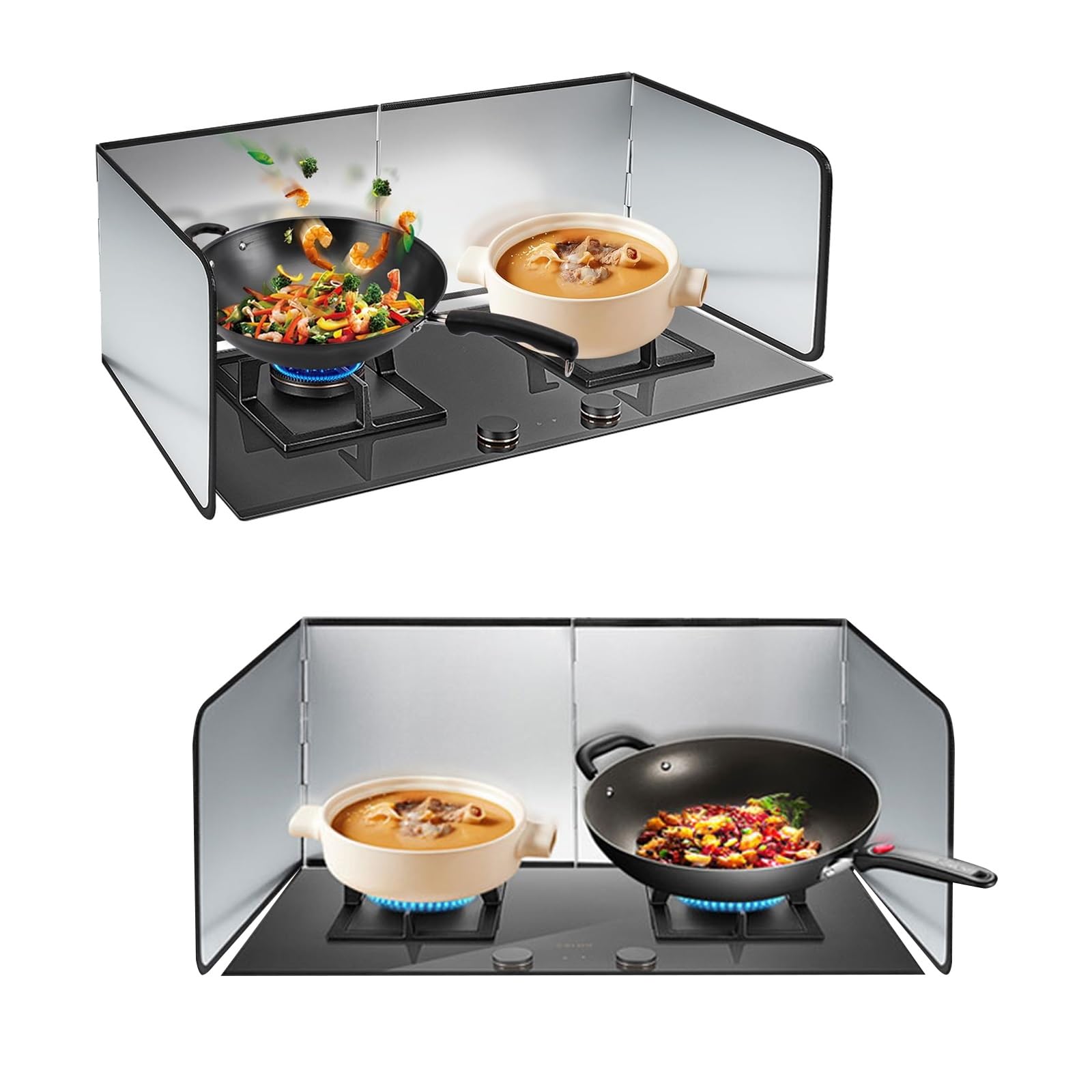 AFQBOEQXY Splatter Guard Splash Back, Stove Oil Splatter Guard 4 Sided Foldable Stainless Steel Silver Multiple Sizes(60x45x80cm)