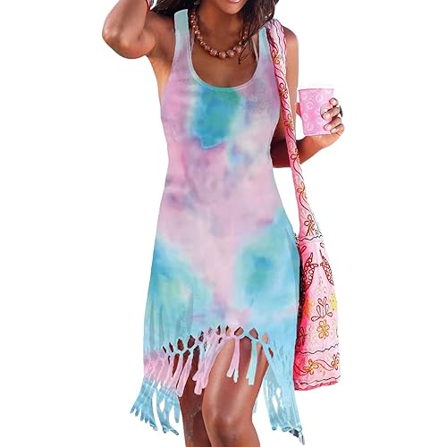 pinziko Women's Summer Beach Dress Bikini Cover Up Casual Vacation Short Dresses