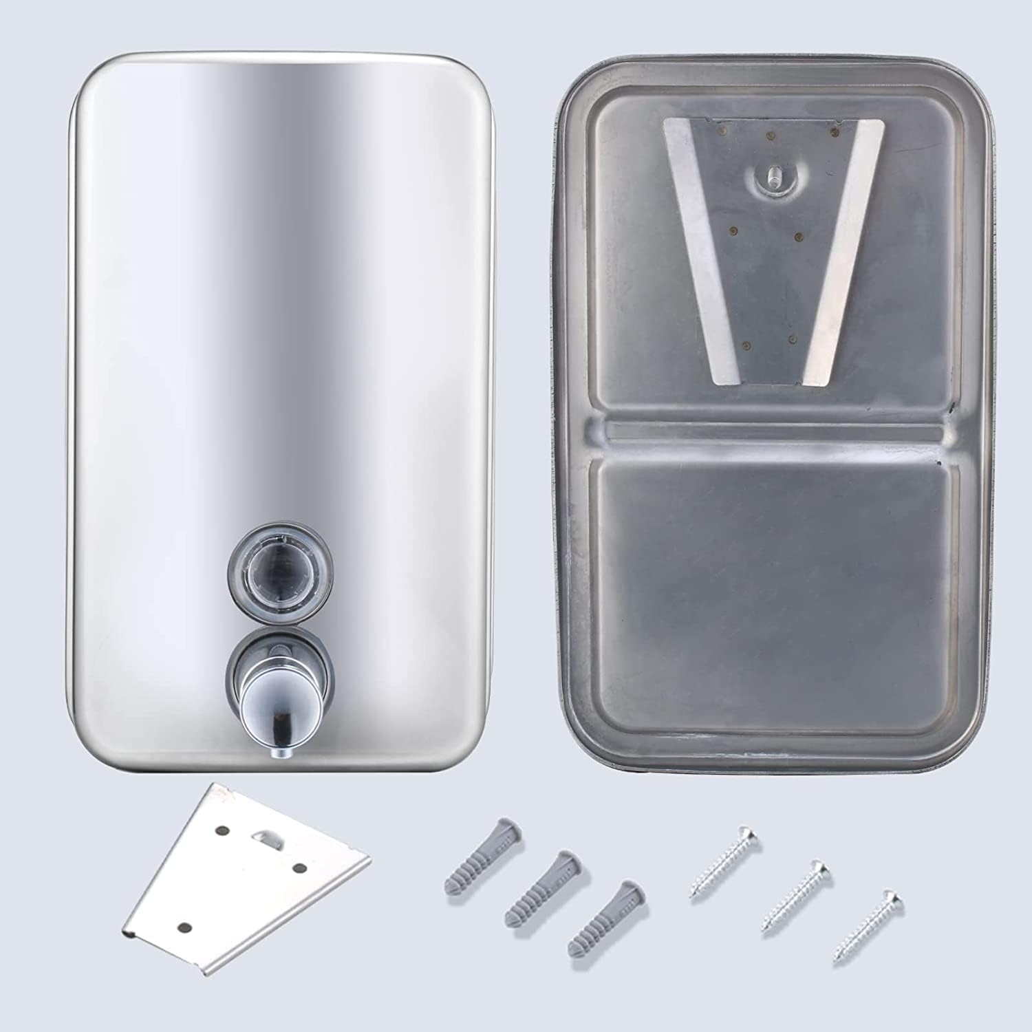 HLX Commercial Soap Dispenser New Superior Design Wall Mount Stainless Steel Manual Liquid Pump Rust-Proof Leak Free for Bathroom (500ml-18oz)