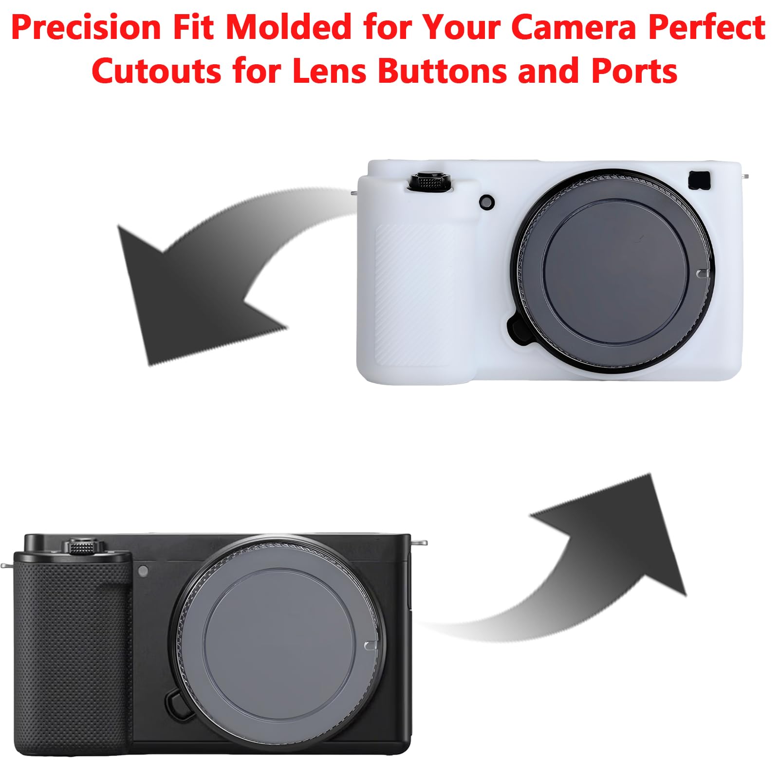 Étui de protection en silicone souple compatible avec les appareils photo Sony ZV-E10 / ZVE10, peau en caoutchouc léger avec accès complet et ouverture au fond, Blanc., Accessoire pour