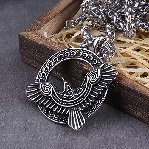 Collier Ravens d'Odin Huginn et Muninn en acier inoxydable mailles robustes 60cm