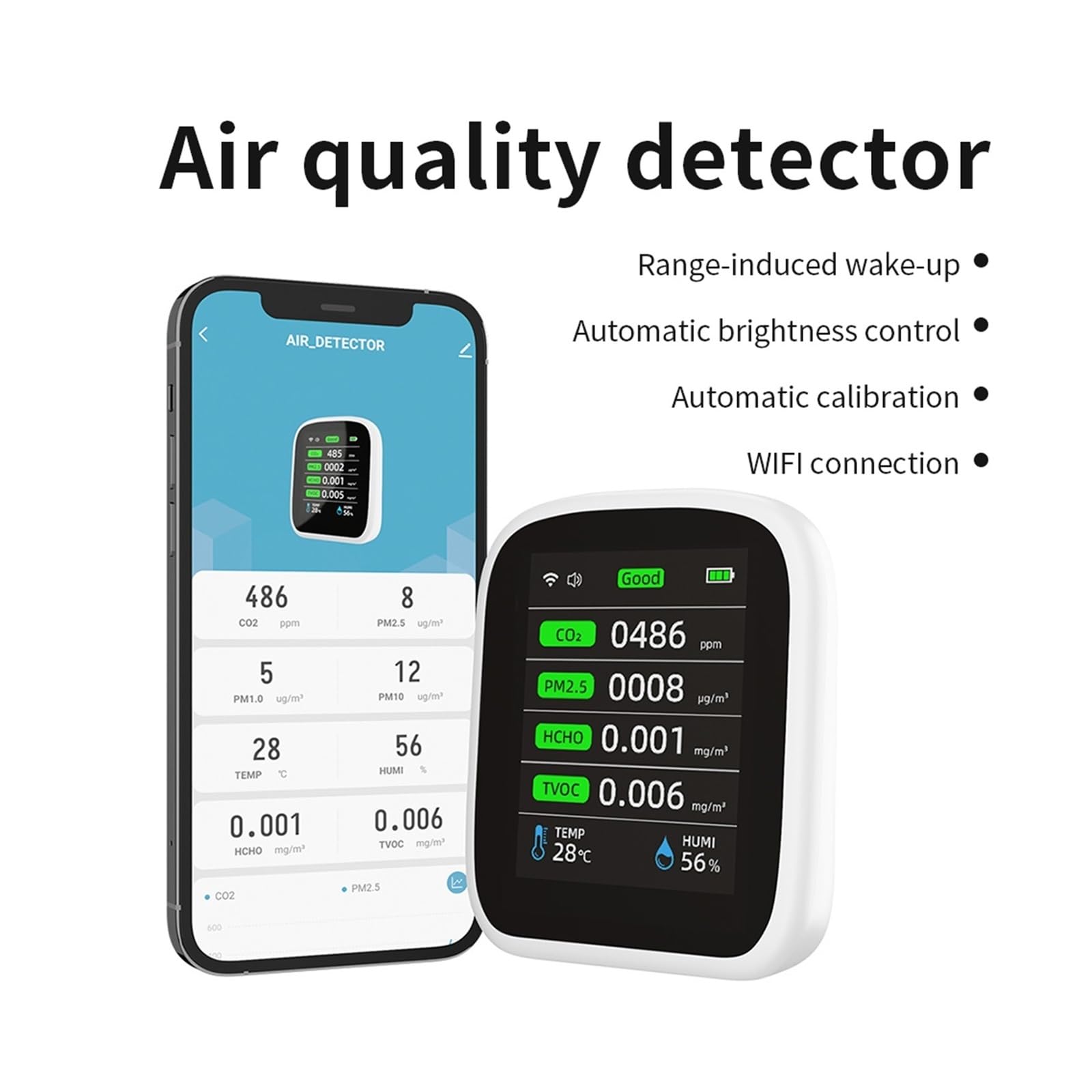 Detector de Gas, Medidor de CO2 Digital con WiFi Tuya, medidor Temperatura y Humedad, Detector dióxido Carbono, TVOC, HCHO, PM2.5, PM1.0 PM10, Monitor Calidad del Aire para el Trabajo, el hogar