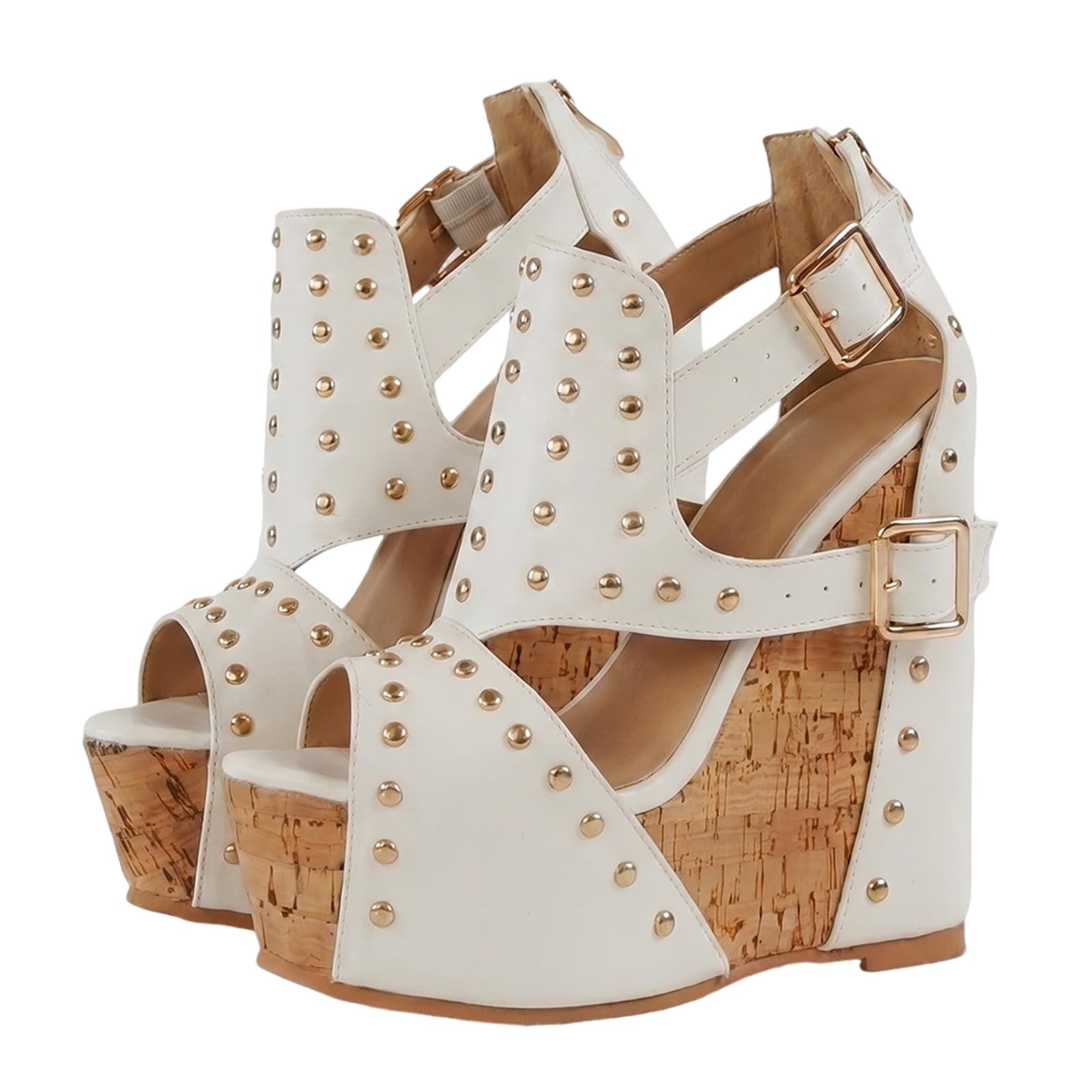 Sandalias de cuña góticas con Tachuelas y Cremallera Trasera para Mujer | Tacones de 15 cm (6 Pulgadas) para Noches de Club y Fiestas temáticas de Vampiros