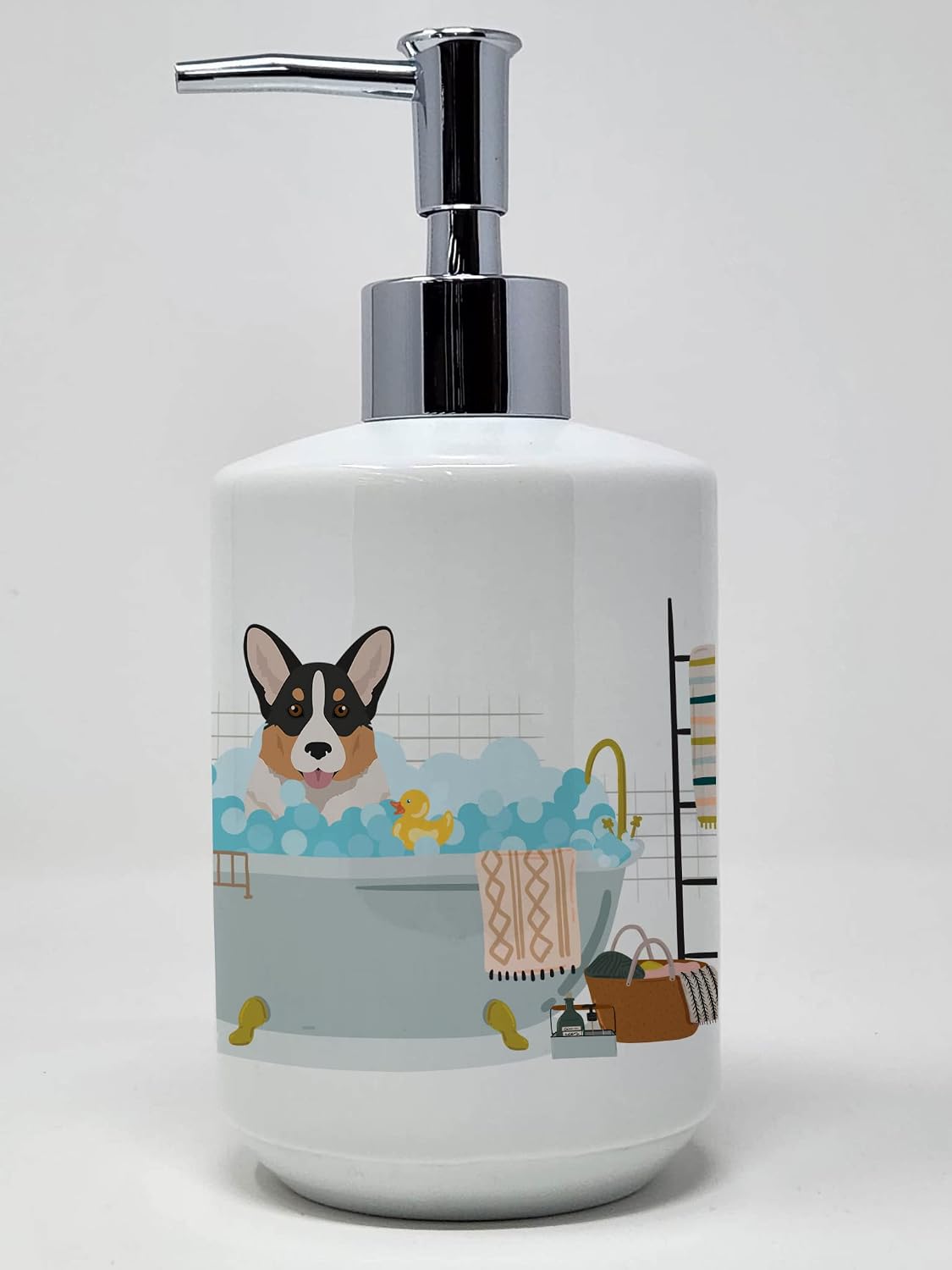 Caroline's Treasures WDK5691SOAP Tricolor Cardigan Corgi Ceramic Soap Dispenser Hand Soap Dispenser Pump Bottles for Bathroom Kitchen, Empty Refillable Liquid Soap Container