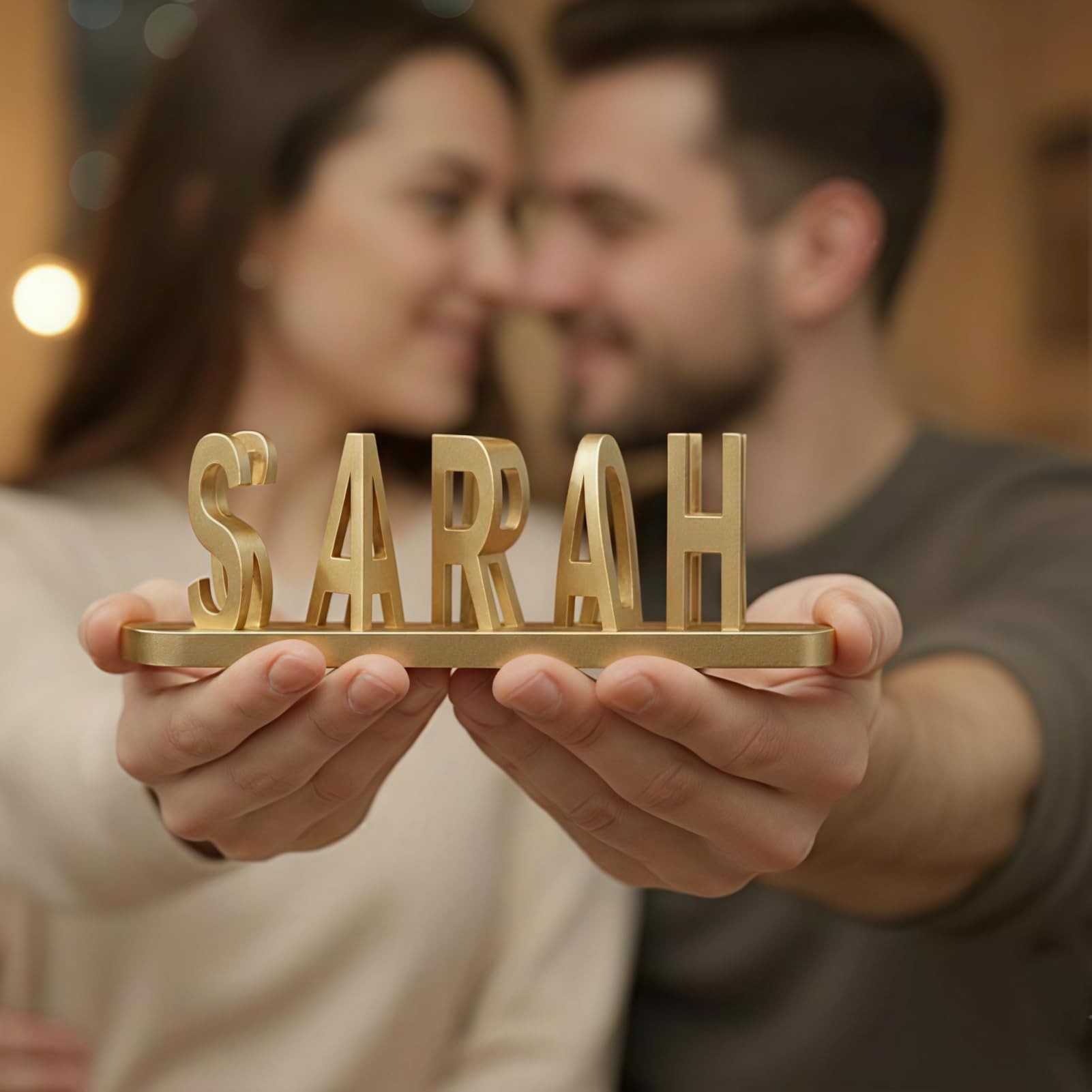 Drawelry 3D Plaque de Nom Personnalisée Décoration avec Lettres Recto Verso Impression, illusion Prénom Plaques Chambre Salon Mariage Bureau Déco, Saint Valentin Mariage Cadeaux pour Couple (H)