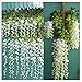 Heybee 12 Piece Artificial Silk Wisteria Vine Rattan Hanging Flower for Fairy Romantic Wedding Décor, White
