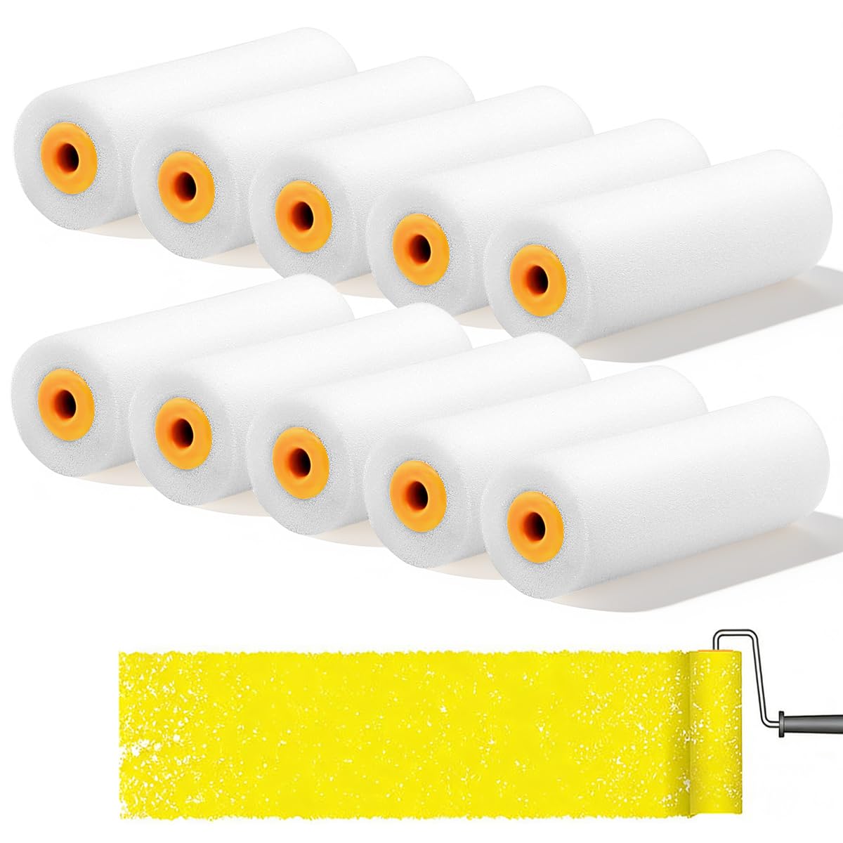 10 Piezas Rodillos de Pintura de Espuma, Minirodillos de Espuma de Alta Densidad de 10 Cm para Muebles, Paredes, Puertas, Metal y Zócalos