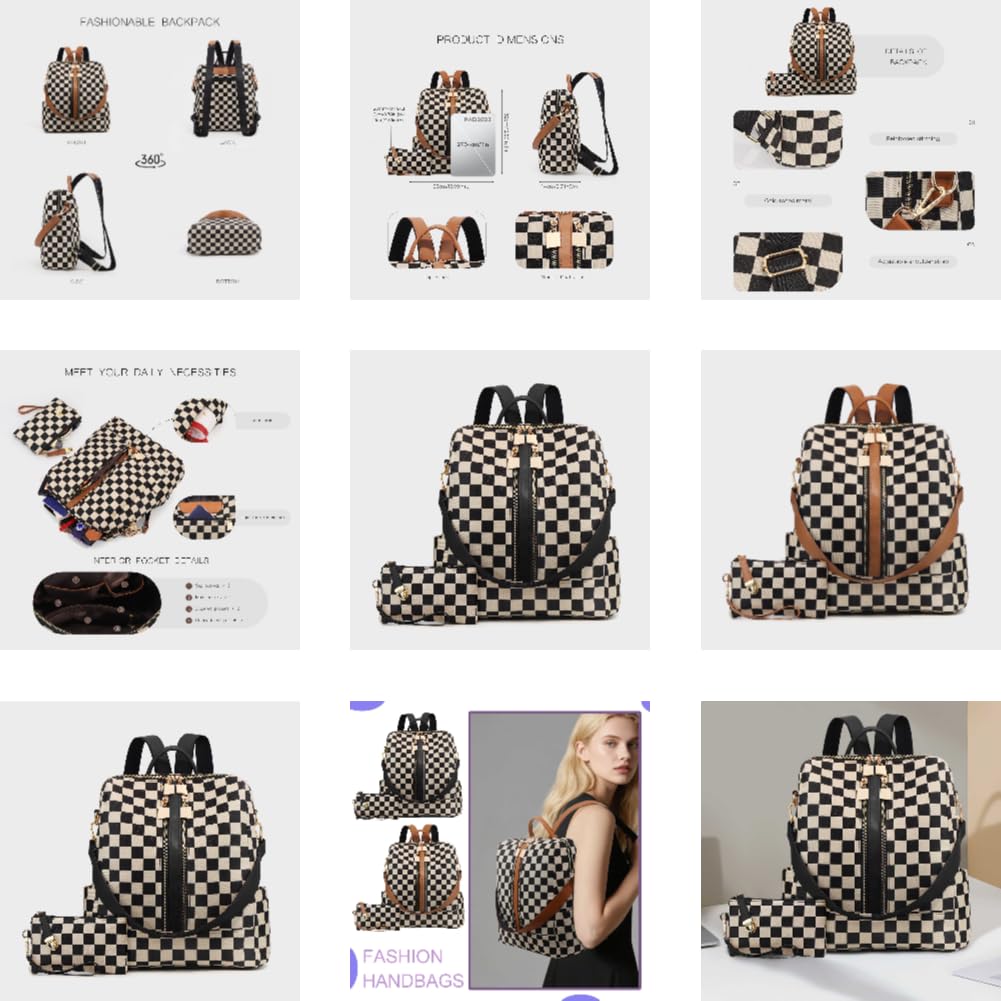 Mochila bandolera de cuadros para mujer, bolso de PU de gran capacidad, mochila escolar con cierre de cremallera, estilo versátil para compras y actividades al aire libre, ideal para trabajo