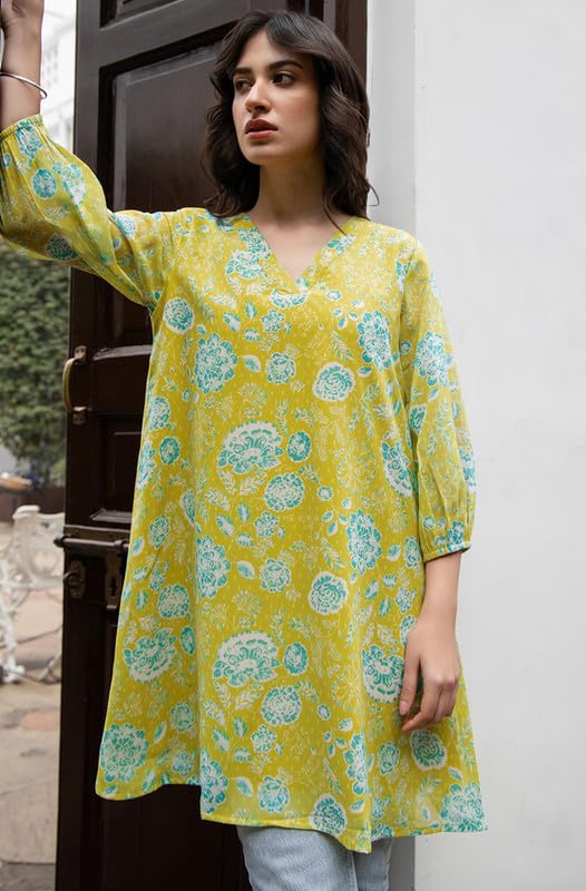 Image of Janasya Women's Georgette Floral Regular Tunic