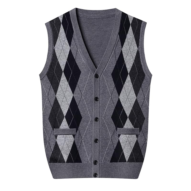 Men Vintage Sweater Cardigan Sleeveless Knit Buttons Down Patchwork 6% Wool Thick Warm Autumn Winter4