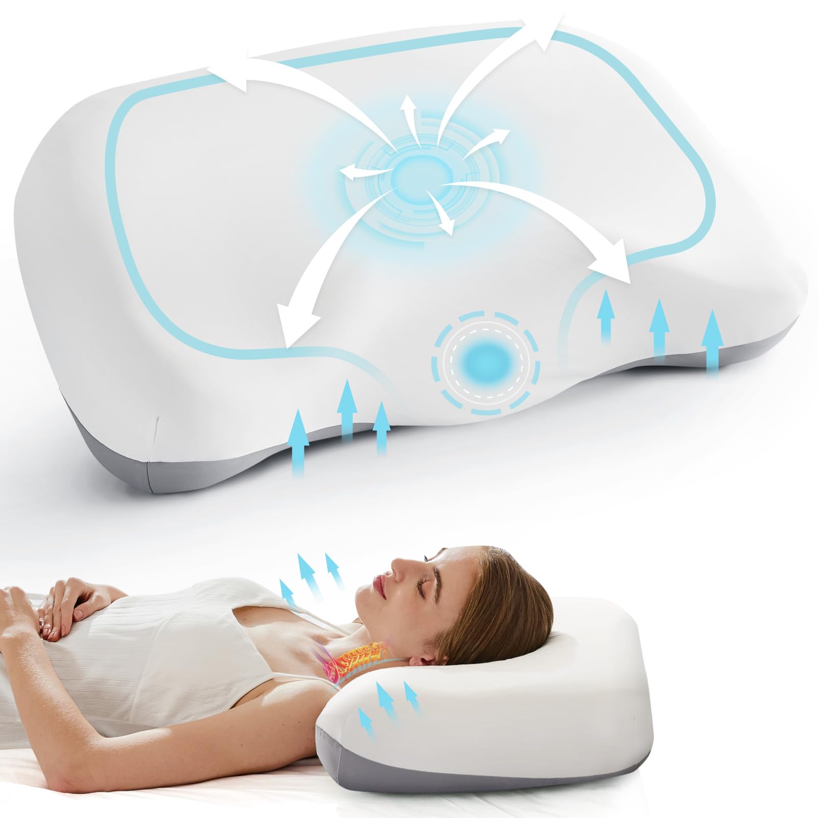 NOFFA Nackenkissen Kopfkissen, Memory Foam Ergonomisches Kissen für Seiten & Rücken Schlaffer, Festigkeit einstellbar, O