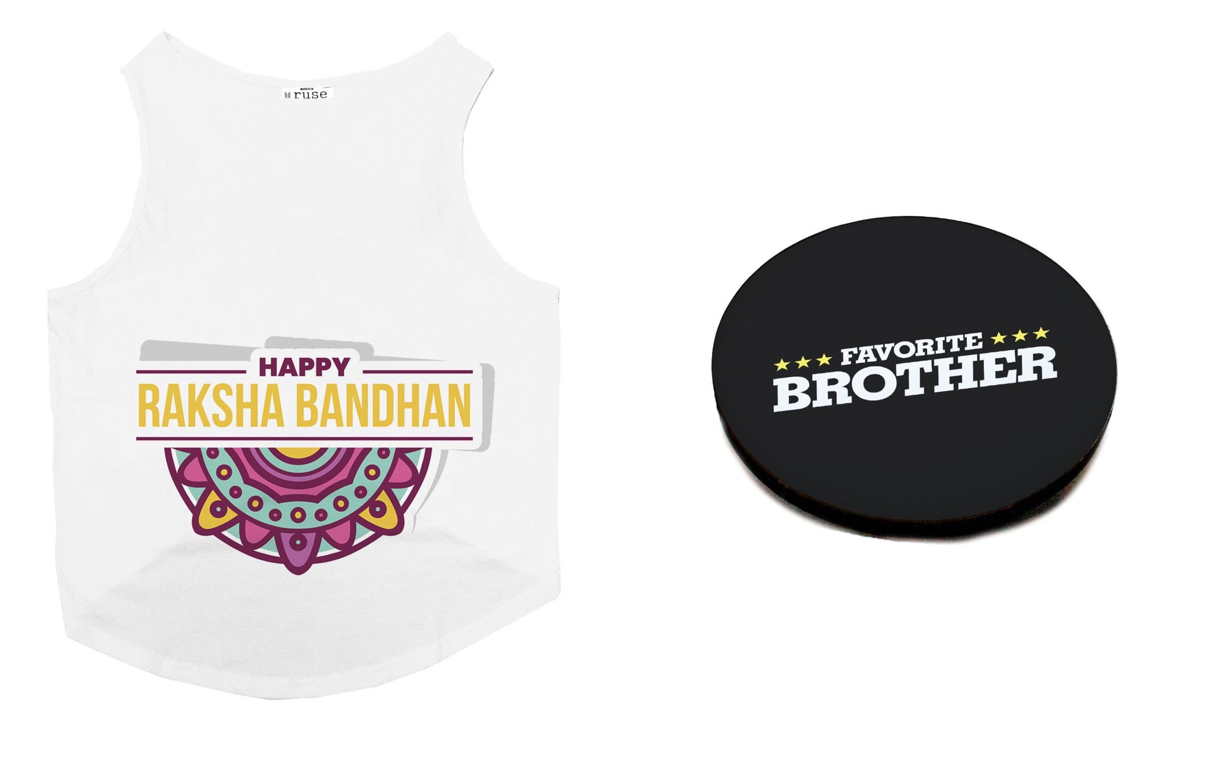 Ruse Dog T-shirt with Rakhi Combo Happy Raksha Bandhan & Favorite Brother Printed Dog Round Neck Sleeveless Vest Tank T-Shirt & Rakhi+Fridge Magnet Happy Raksha Bandhan Special Crafted with Anti Chafing Elastic Band Gift for Bro/Boys Dogs (White/XXL) (B0CFHQDVGC) Amazon Price History, Amazon Price Tracker