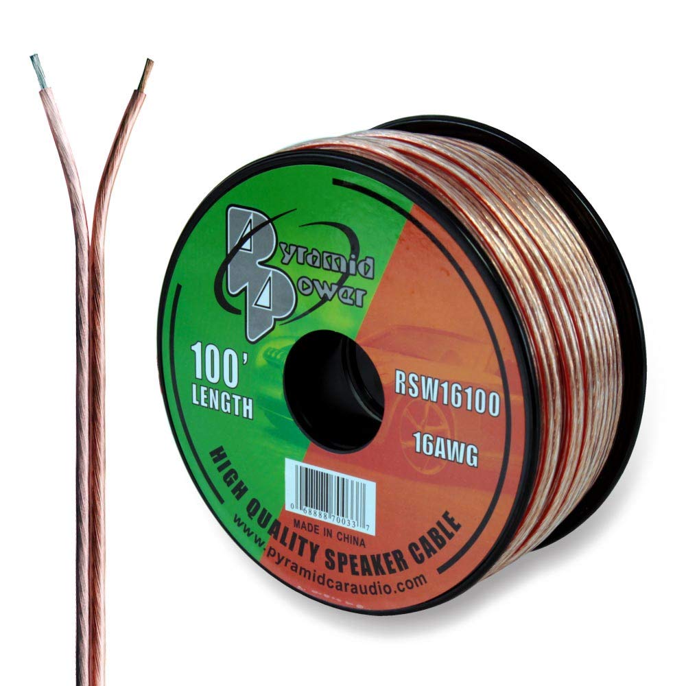 PYRAMID 100ft 16 Gauge Speaker Zip Wire - Copper Cable in Spool for Connecting Audio Stereo to Amplifier, Surround Sound System, TV Home Theater and Car Stereo - Pyle RSW16100