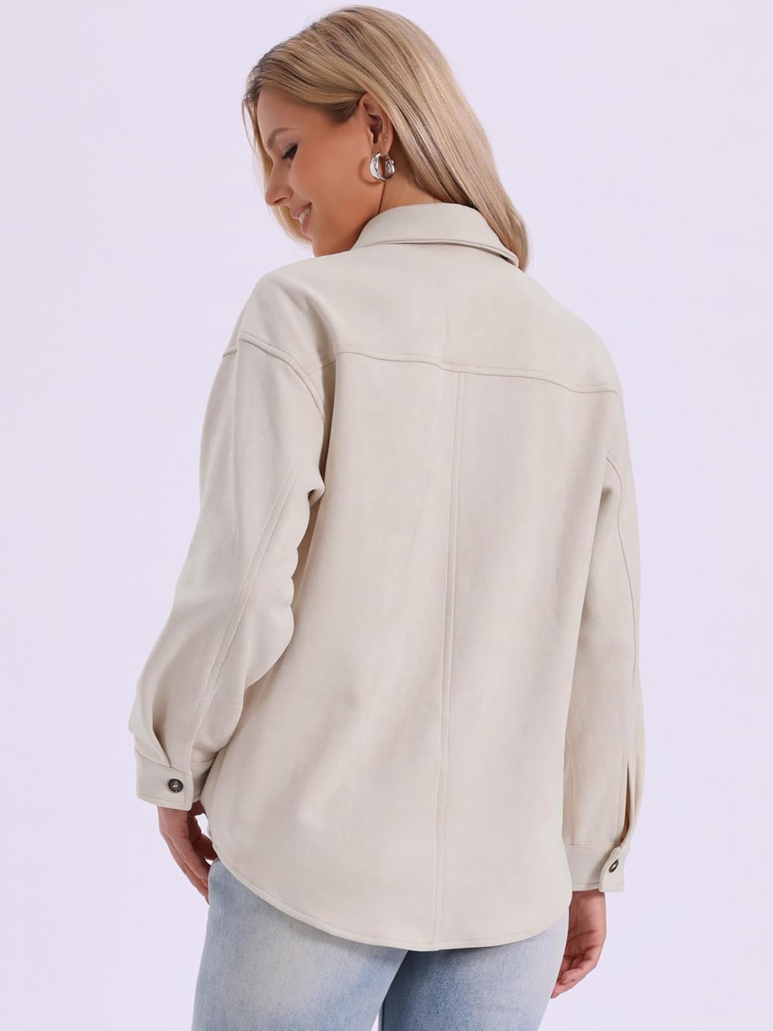 Allegra K Faux Suede Jacket for Women's Turn-Down Collar Long Sleeve Casual Button Down Jackets - Image 2