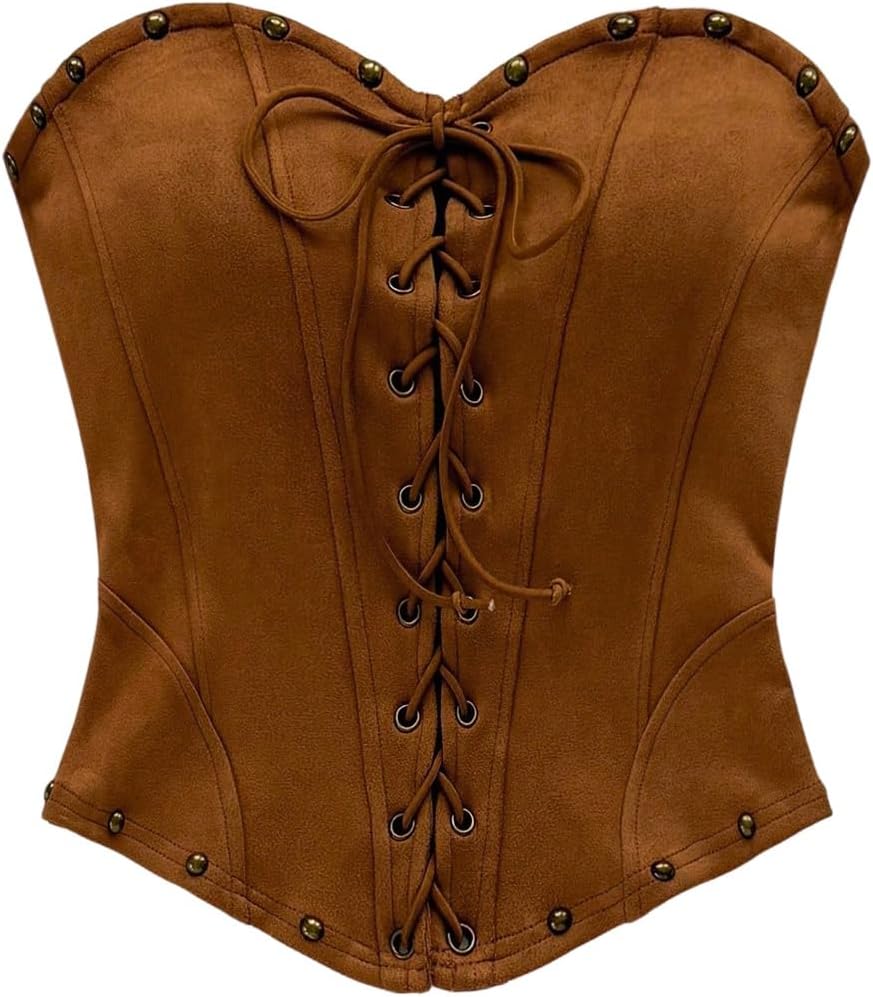 Milumia Women's Faux Suede Lace Up Tube Top Boho Strapless Sleeveless Western Crop Corset Tops